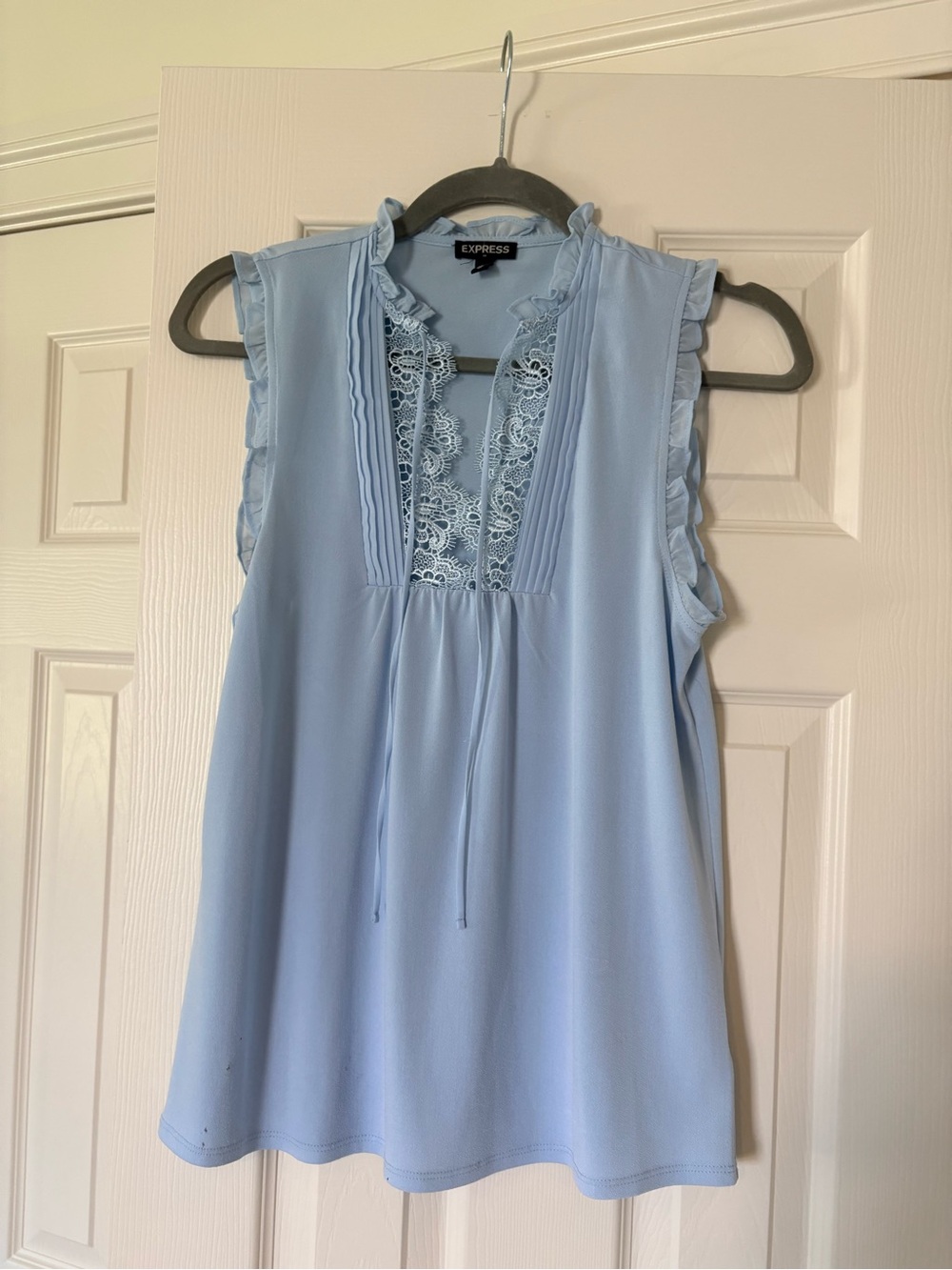 Express Light Blue Lace-Front Ruffle Sleeveless Camisole